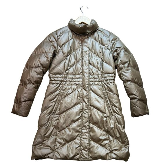 Talbots Womens Puffer Coat Jacket Petite Gold Quilted Full Zip Cozy Winter - Picture 1 of 15